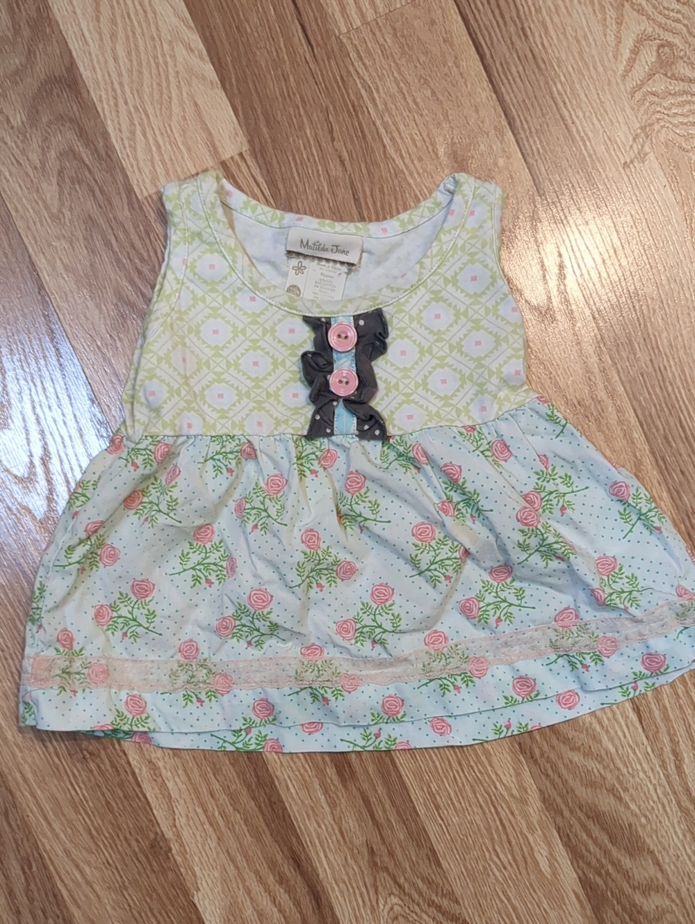 Matilda Jane Girls' Pastel Floral Tank Dress/Top- Pink & Light Blue